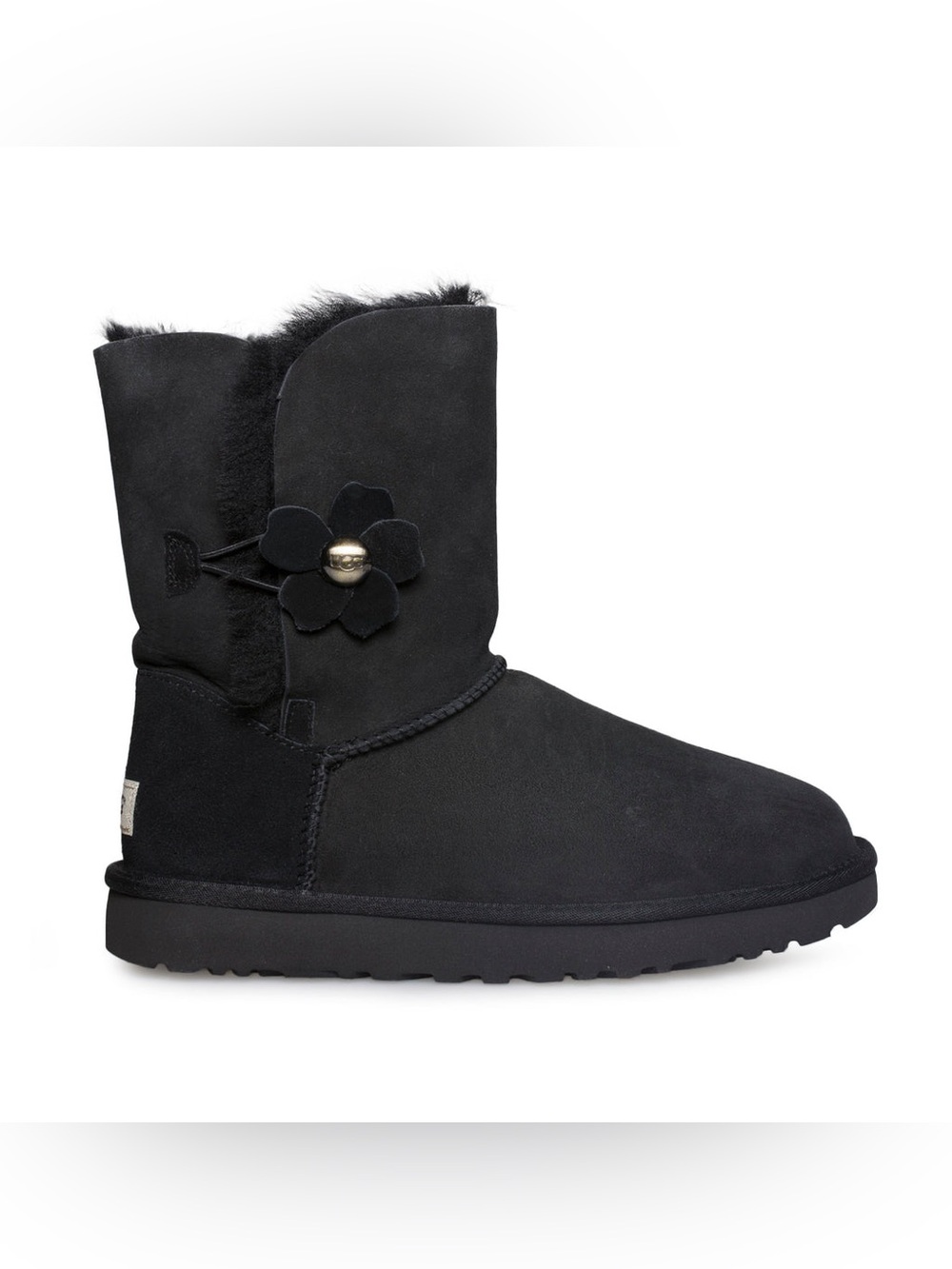 UGG Bailey Button Poppy Classic Boots In Black With Flower Closure Detail